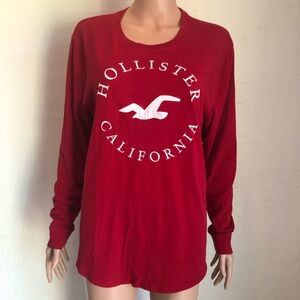 Hollister Women’s Size M Red Long Sleeves Shirt Embroidered Graphic Logo Top